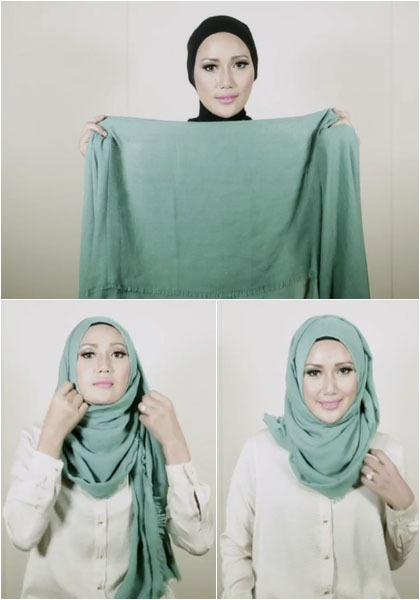 Shown Simple with Plain Headscarf without Pin  Hijab 